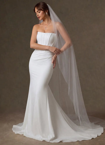 Elegant Sheer Tulle Plain Edge Cathedral Length Bridal Wedding Veil