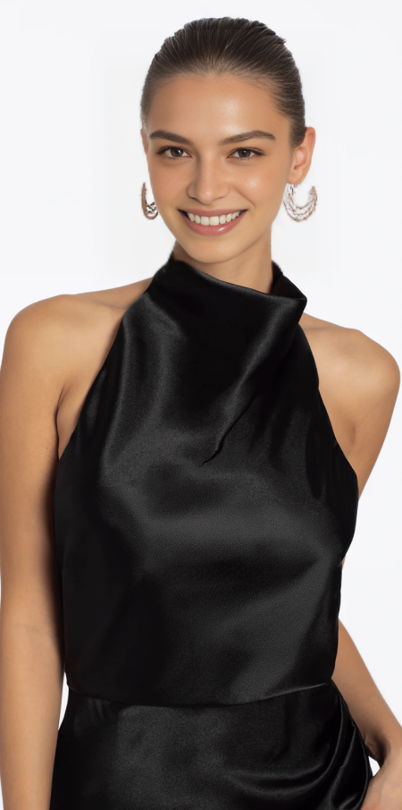 Elegant Sheath Gown High Neck Sleeveless Backless Satin Floor-Length Formal Evening Dress