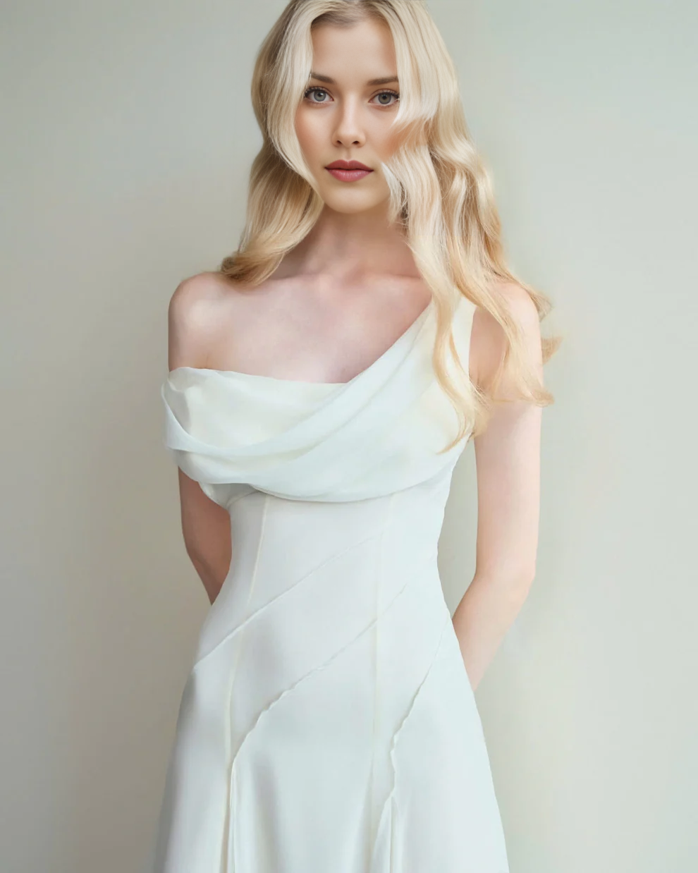 One Shoulder Draped Cowl Neck Chiffon Mermaid Maxi Wedding Dress