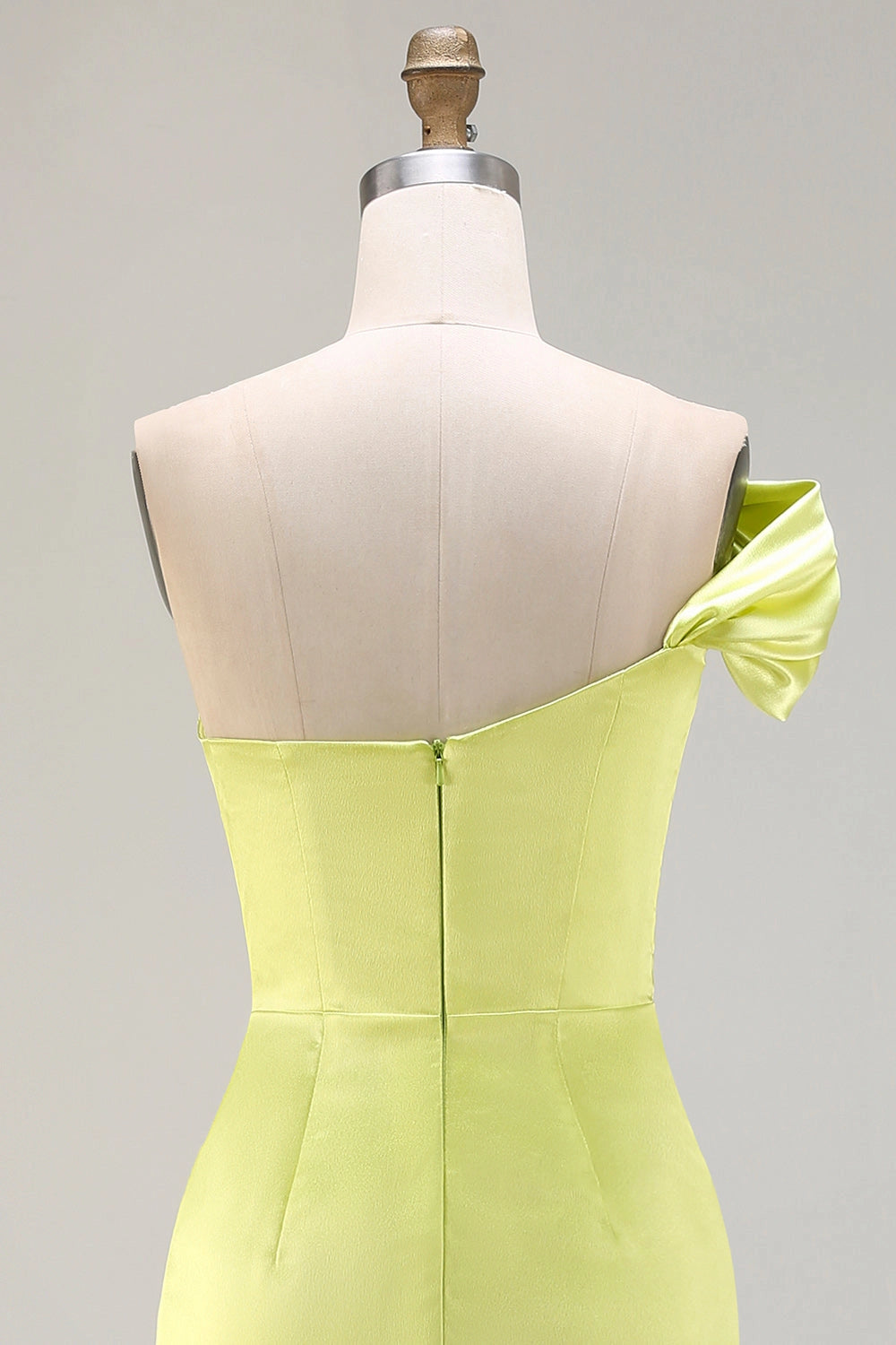 Lime Green A-Line One Shoulder Closed Back Long Prom Dress