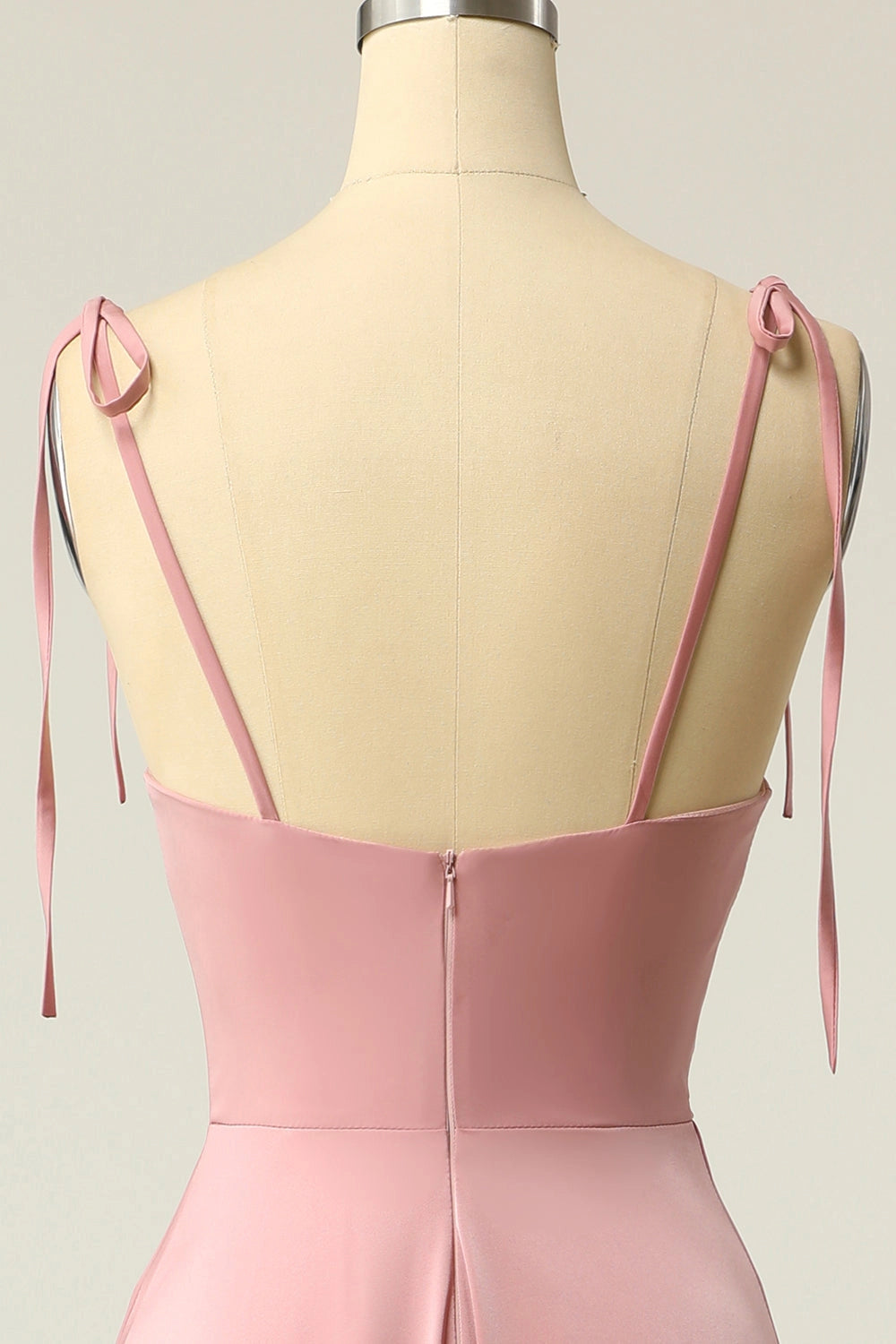 Dusty Rose A Line Cowl Tie Strap Plain Back Long Prom Dress
