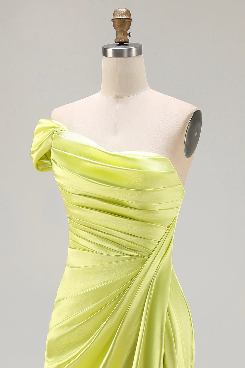 Lime Green A-Line One Shoulder Closed Back Long Prom Dress