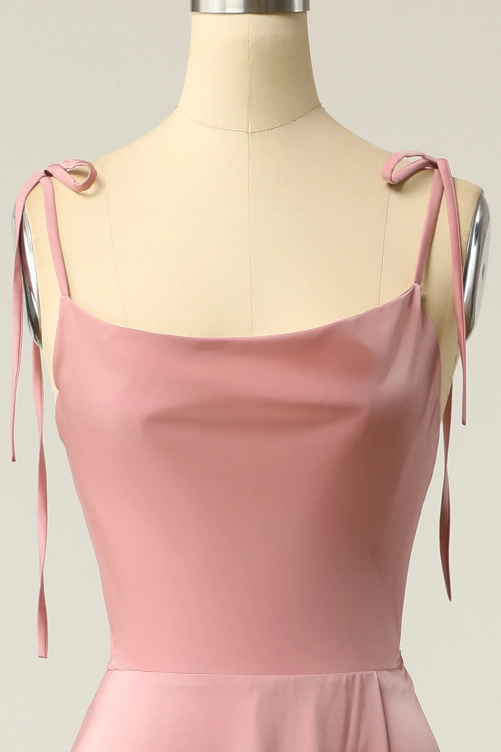 Dusty Rose A Line Cowl Tie Strap Plain Back Long Prom Dress