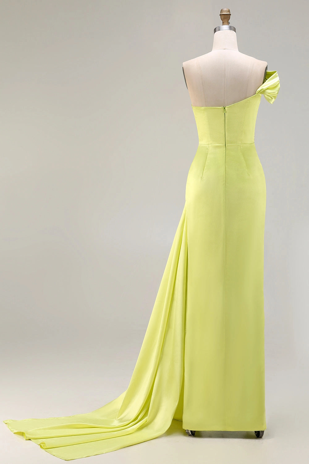 Lime Green A-Line One Shoulder Closed Back Long Prom Dress