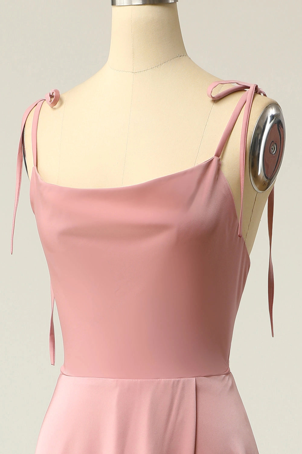 Dusty Rose A Line Cowl Tie Strap Plain Back Long Prom Dress