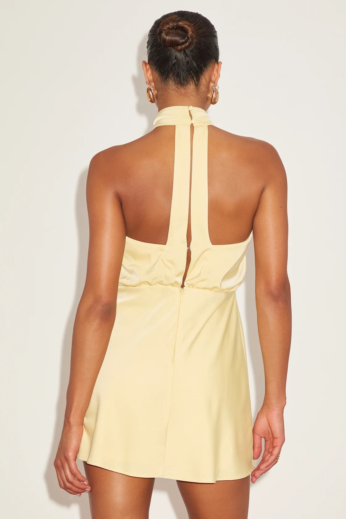 Vedress pale cream silky mini dress vertical keyhole open back zipper spring homecoming party dress
