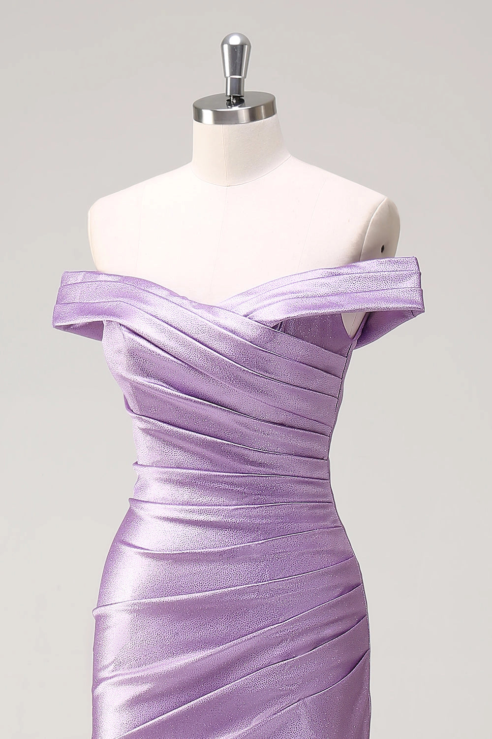 Lavender Mermaid Off Shoulder Closed Back Long Prom Dress
