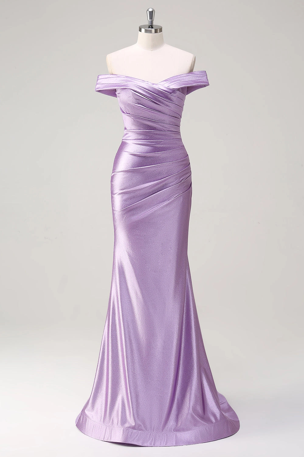 Vedress lavender off shoulder long prom dress ruched shimmer mermaid satin formal gown