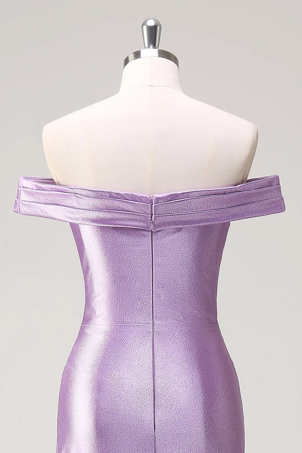 Lavender Mermaid Off Shoulder Closed Back Long Prom Dress