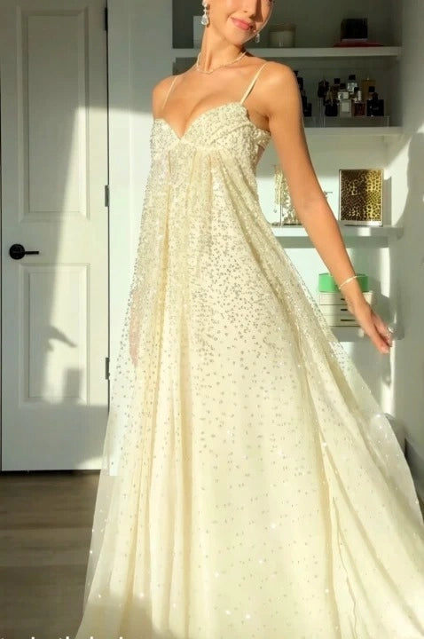 Dusty Pink A-line Sweetheart Spaghetti Strap Low Back Long Evening Dress