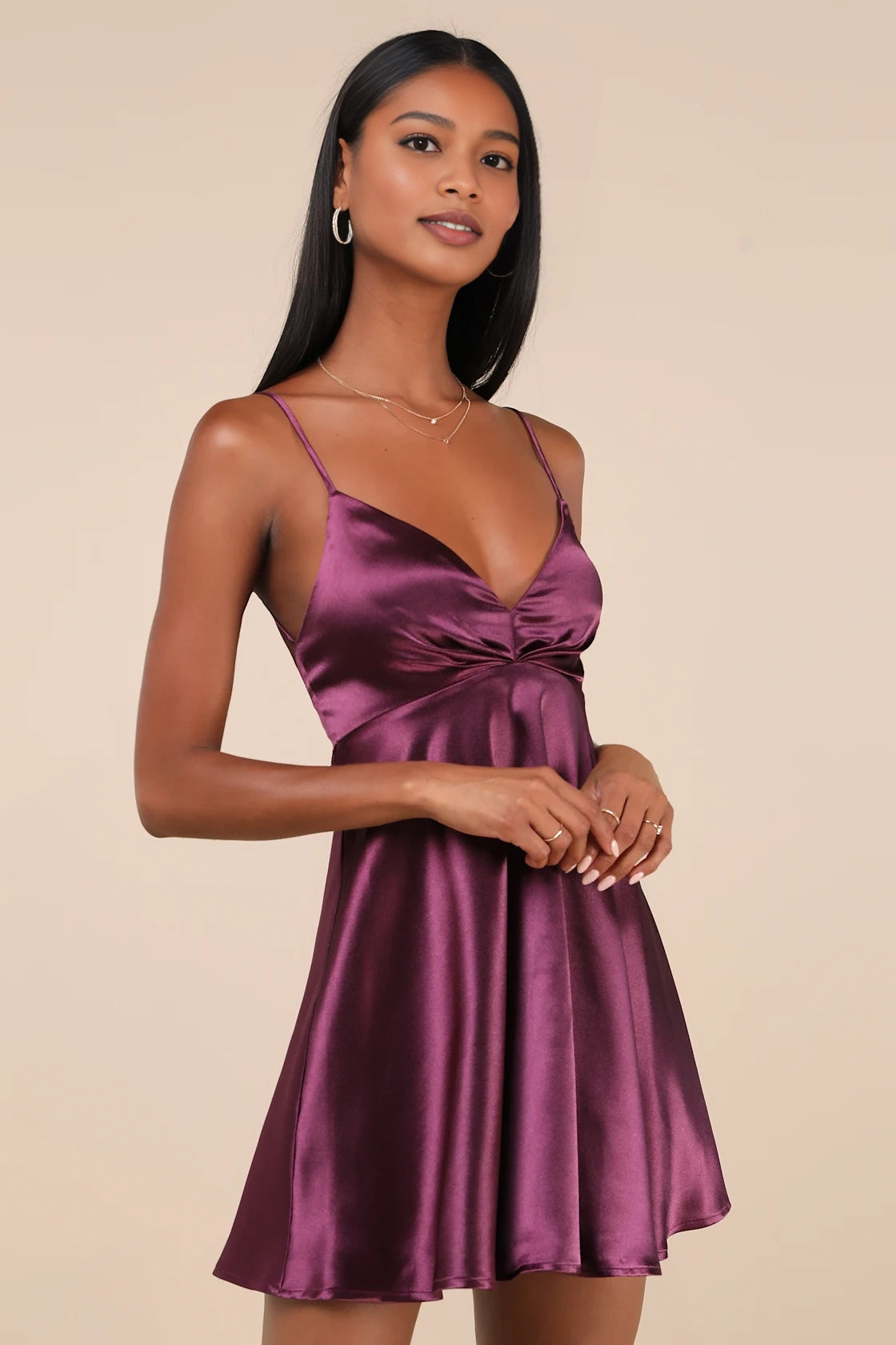 Glossy A Line V Neck Spaghetti Strap Criss Cross Back Mini Homecoming Dress