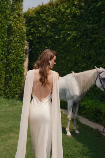 Luxury Mermaid Halter Sleeveless V‑Open Deep‑V‑Back Train Wedding Dress