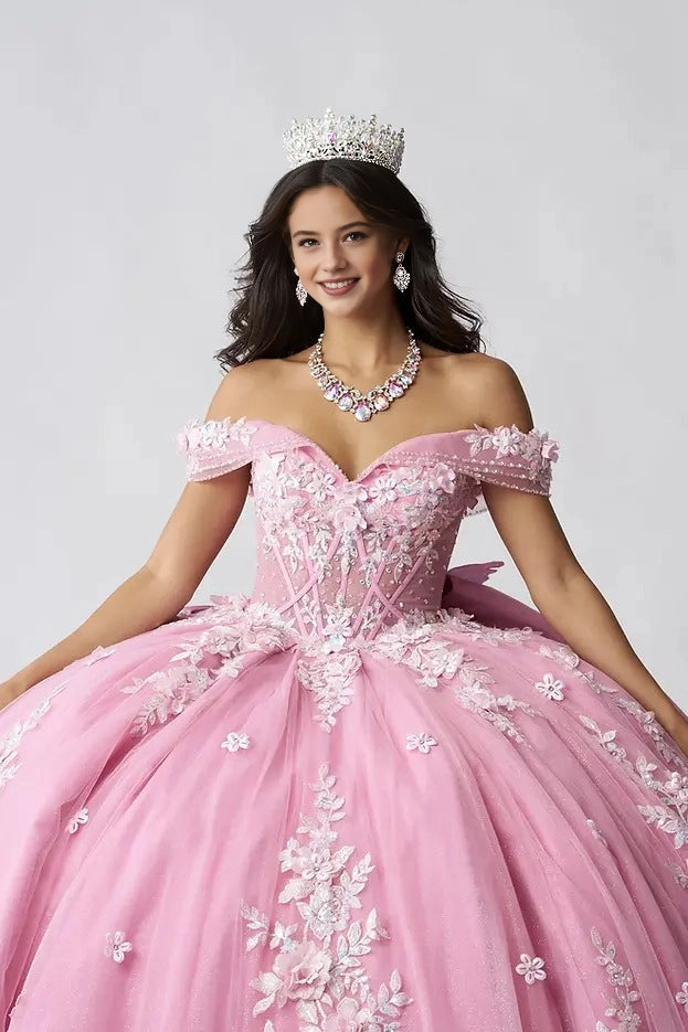 Glitter Ball Gown Sweetheart Off Shoulder Corset Back Floor Length Quinceañera Dress