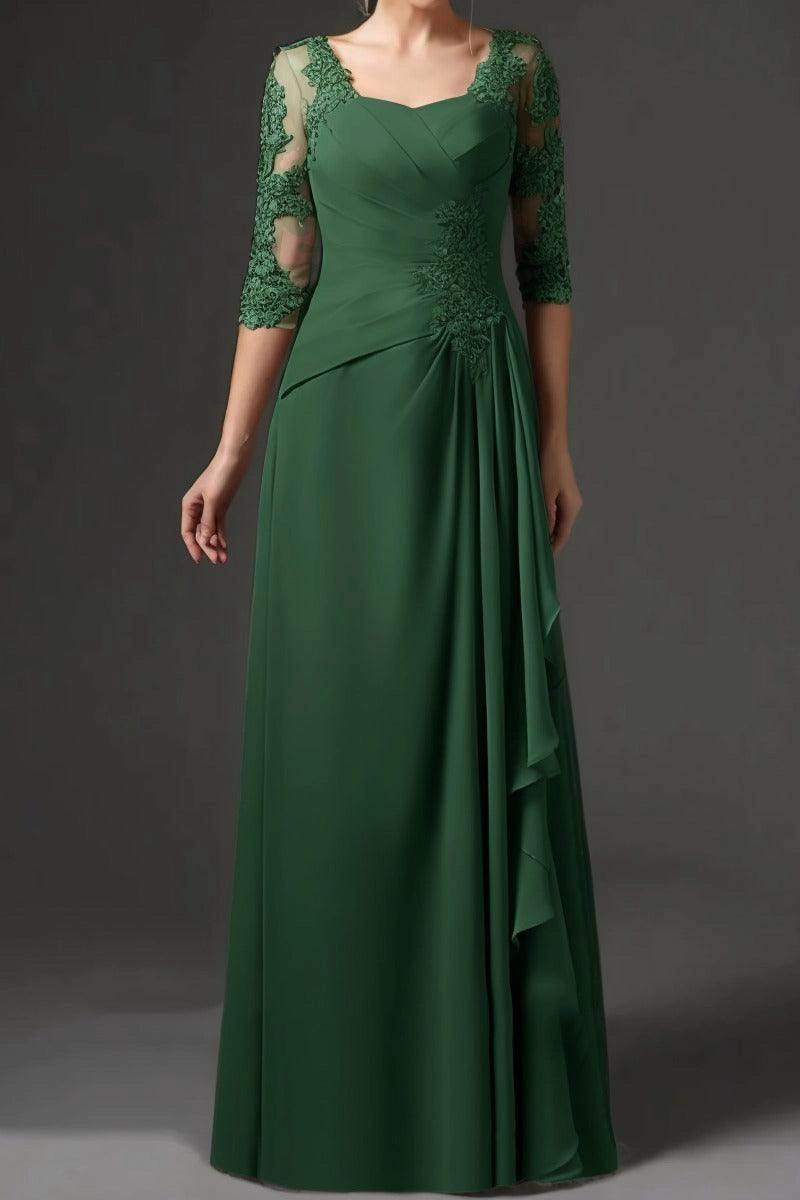 Graceful A-Line Square 3/4 Sleeve Zip Back Floor Length Mother Of The Bride Dress