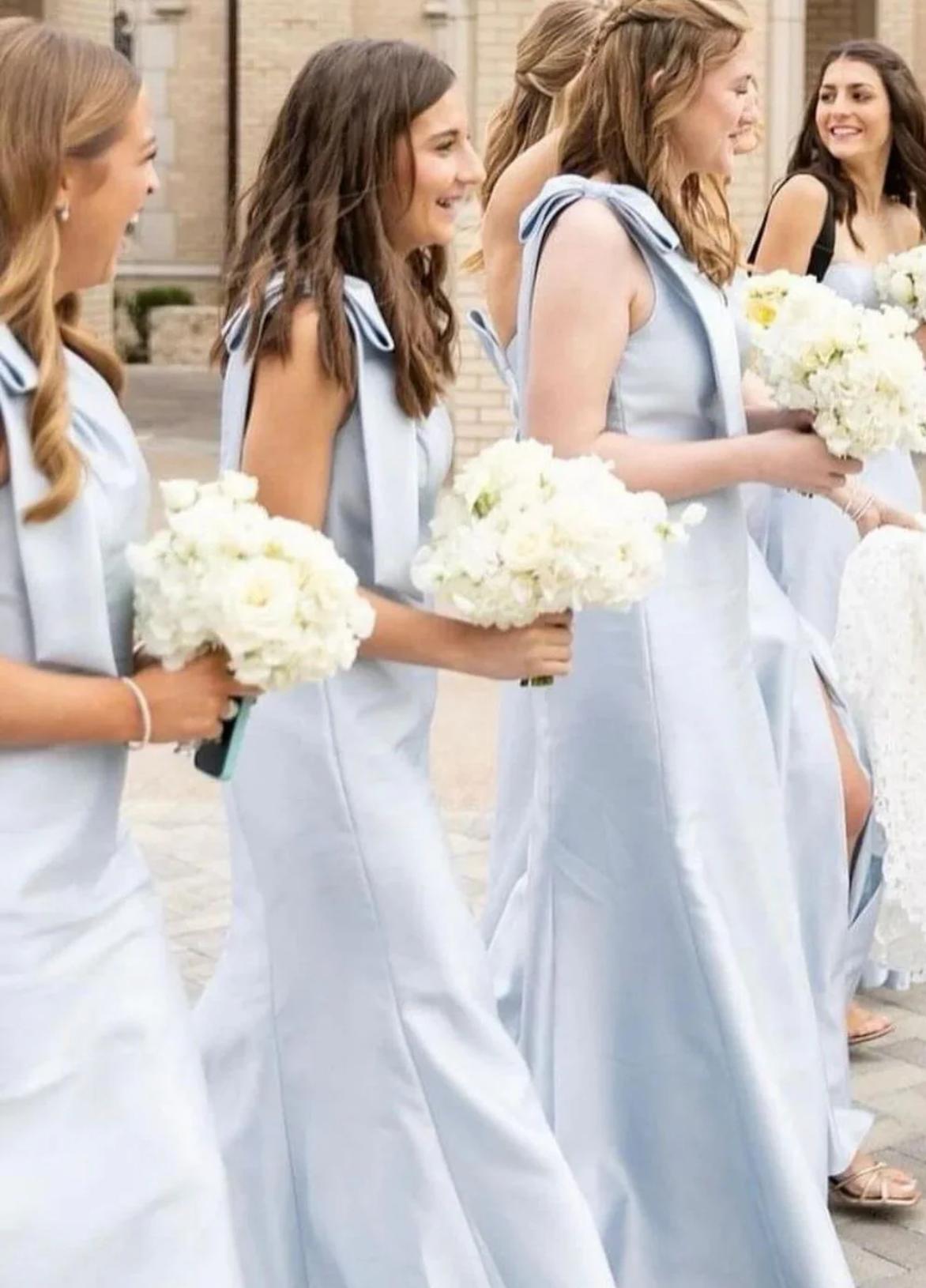 Elegant A Line One Shoulder Satin Floor-Length Bridesmaid Dresses for Formal Wedding Party Dress with Bowknot