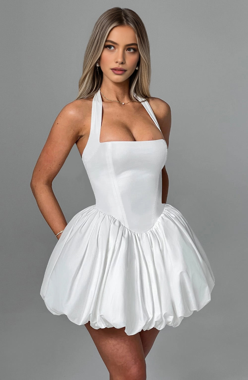 Vintage Bubble Halter Sleeveless Tie Back Mini Homecoming Dress
