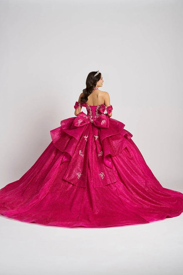 Ball Gown Sweetheart Off Shoulder Bow Ruffle Corset Quinceañera Dress