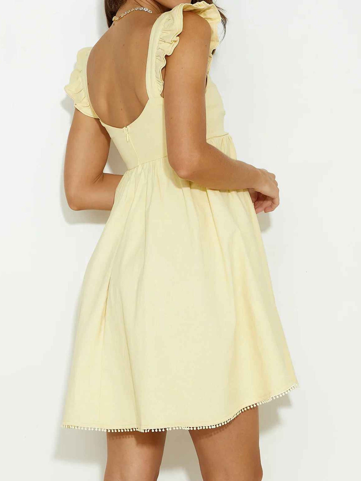Strapless Ruched Draped High Slit Maxi Dress with Ruffle Overlay