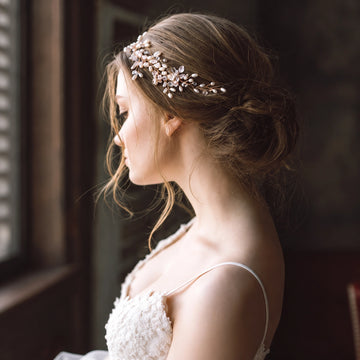 Gold-Tone Pearl and Crystal Bridal Hair Vine