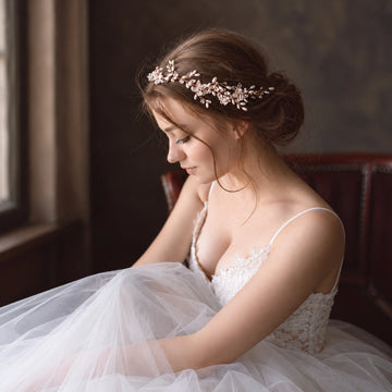 Gold-Tone Pearl and Crystal Bridal Hair Vine