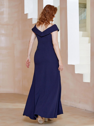Off-the-Shoulder Formal Gown Ruched Lace Applique High Slit Mermaid Maxi Dress for Mother of the Bride and Wedding Events