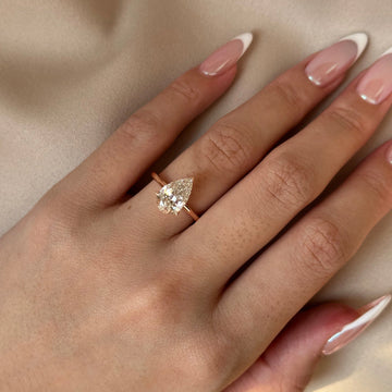 Rose Gold Pear Cut Solitaire Engagement Ring with Slim Band