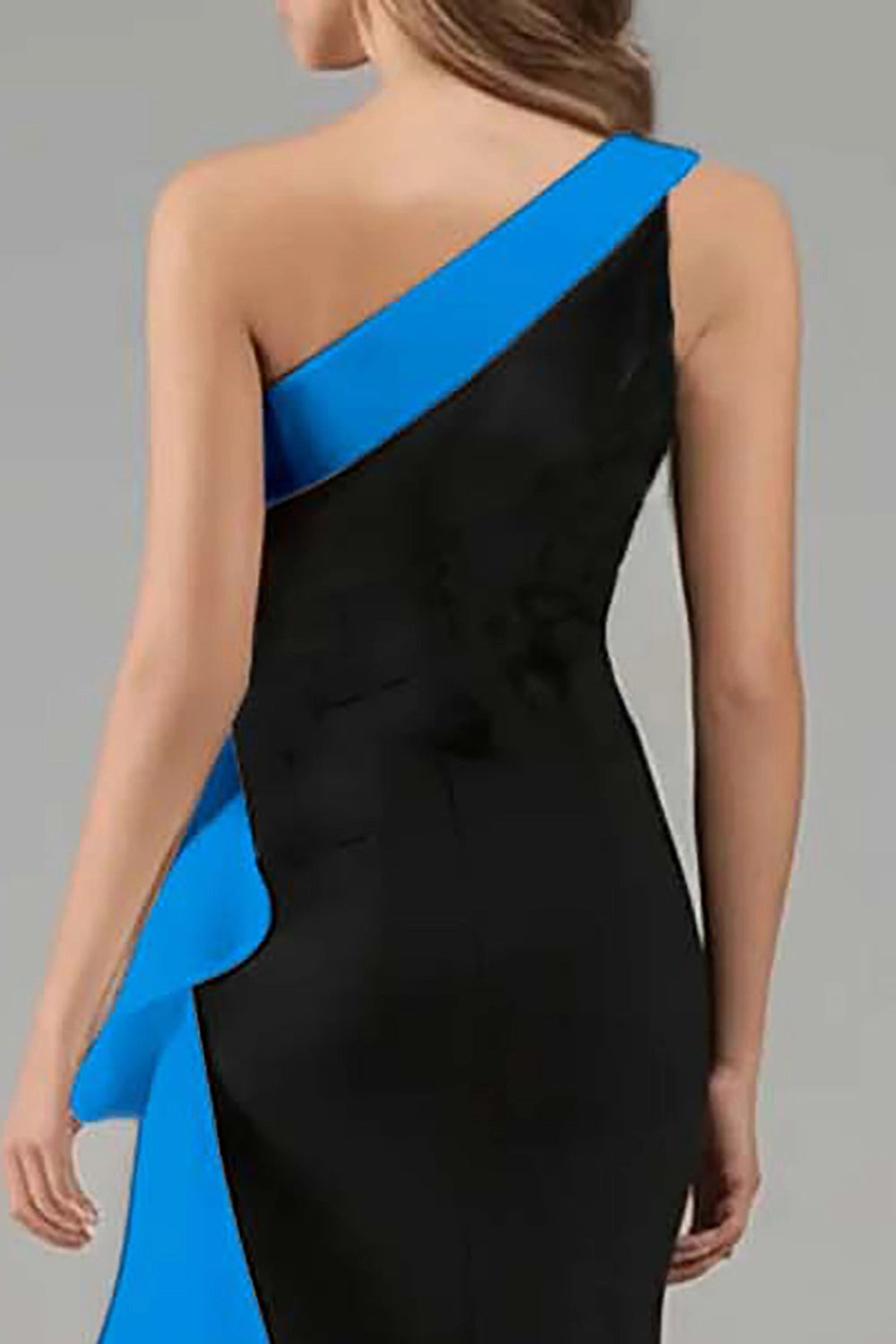 Black White Mermaid One Shoulder Closed Back Long Prom Dress