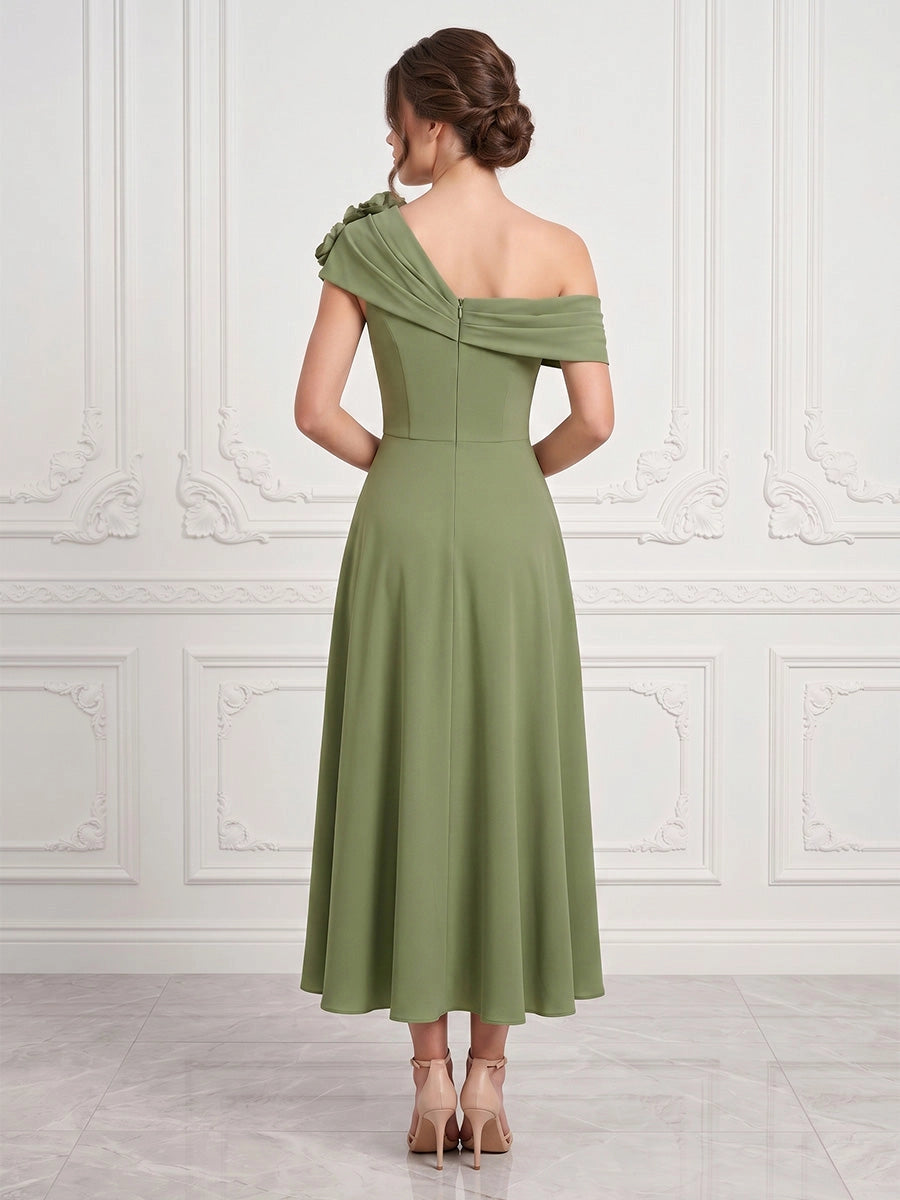 Chic A-Line One-Shoulder Sleeveless Zip-Back Midi Plus Size Mother Of The Bride Dress