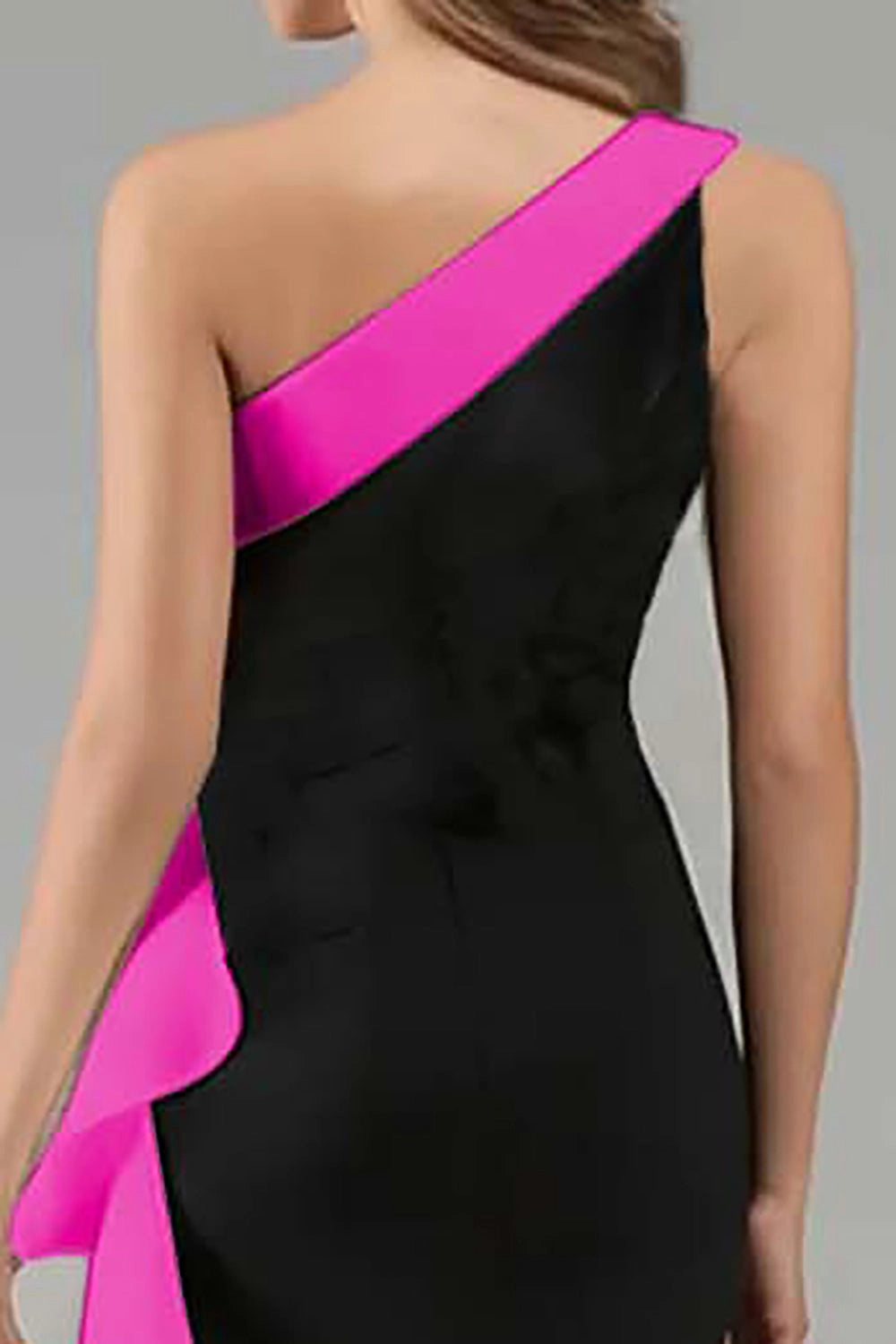 Black White Mermaid One Shoulder Closed Back Long Prom Dress
