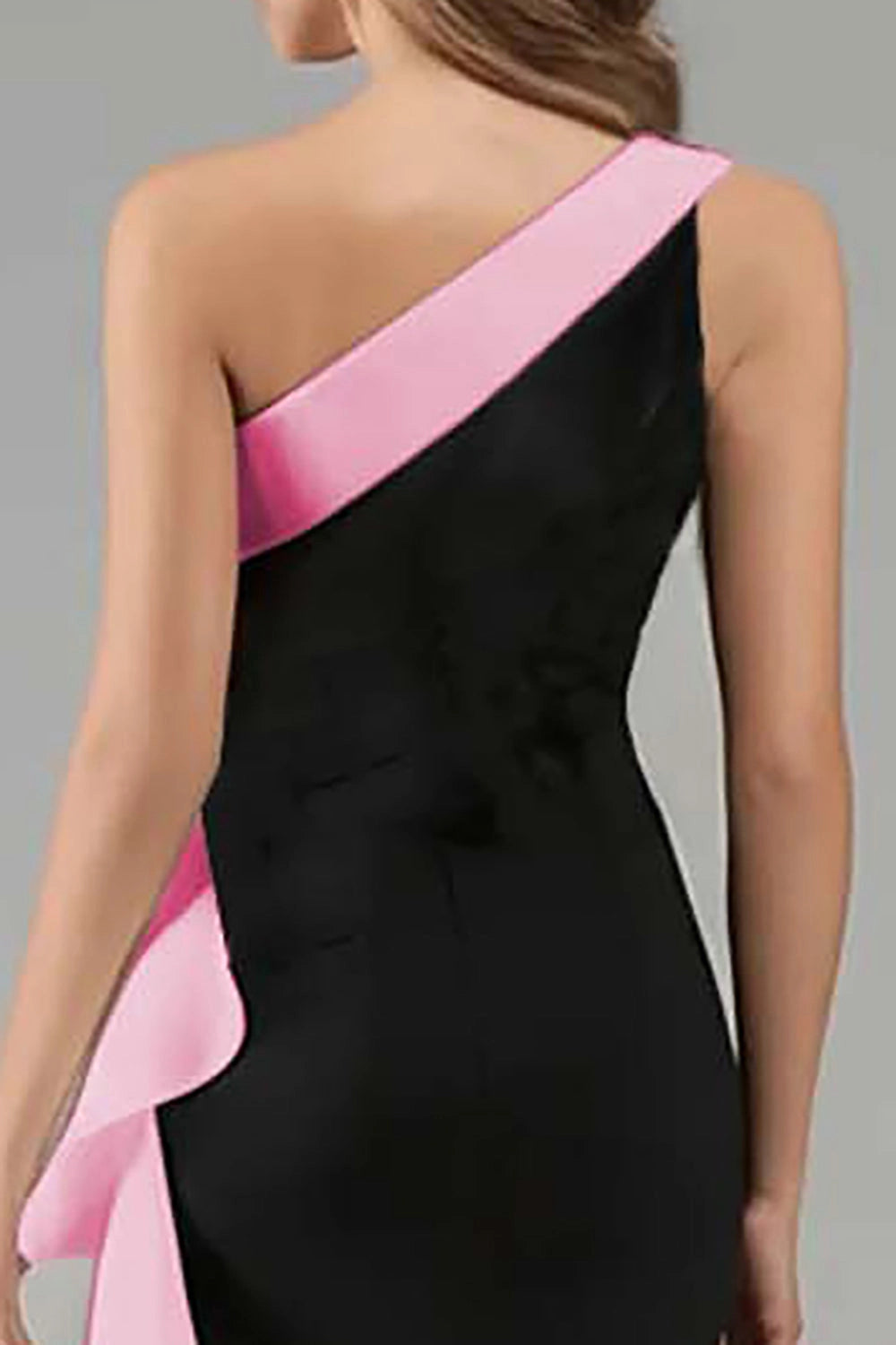 Black White Mermaid One Shoulder Closed Back Long Prom Dress