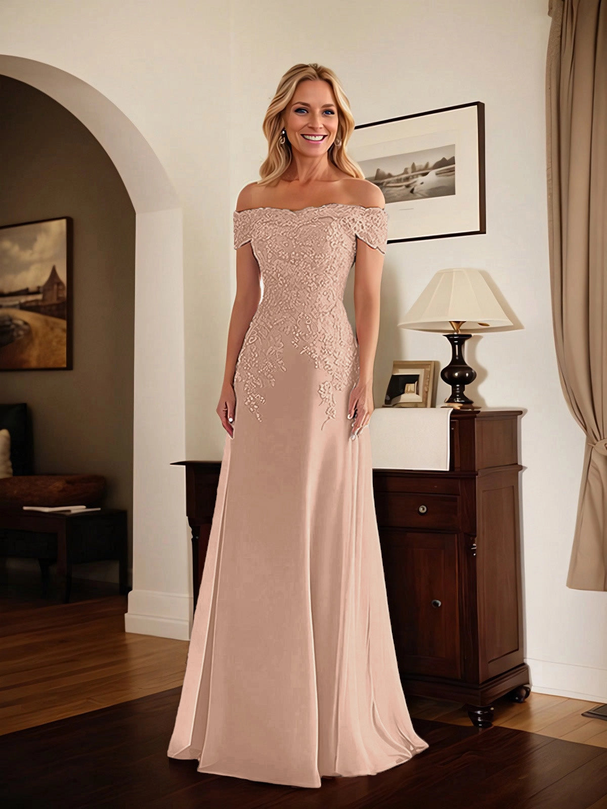 Dusty Gray Off The Shoulder Lace Applique Mermaid Long Mother Of The Bride Dress
