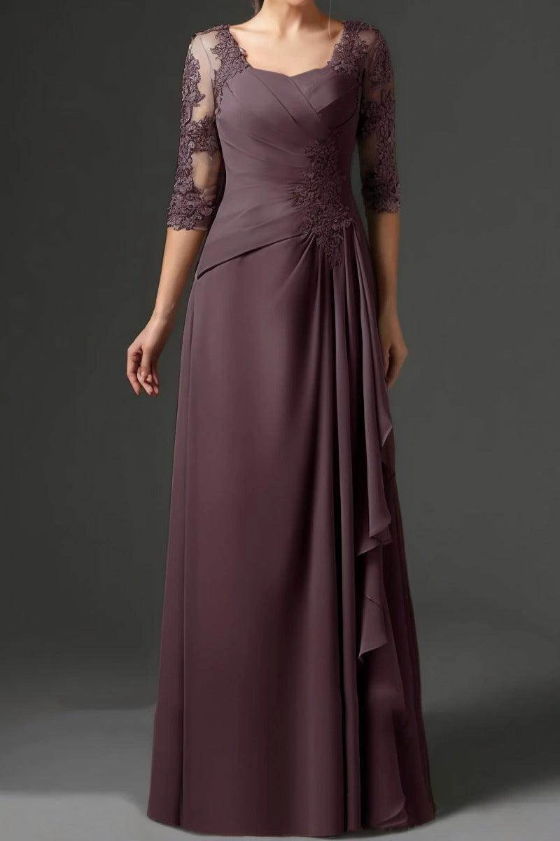 Graceful A-Line Square 3/4 Sleeve Zip Back Floor Length Mother Of The Bride Dress