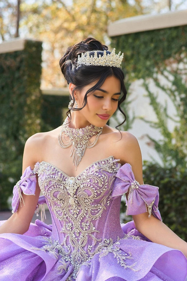 Ball Gown Sweetheart Off Shoulder Bow Ruffle Corset Quinceañera Dress