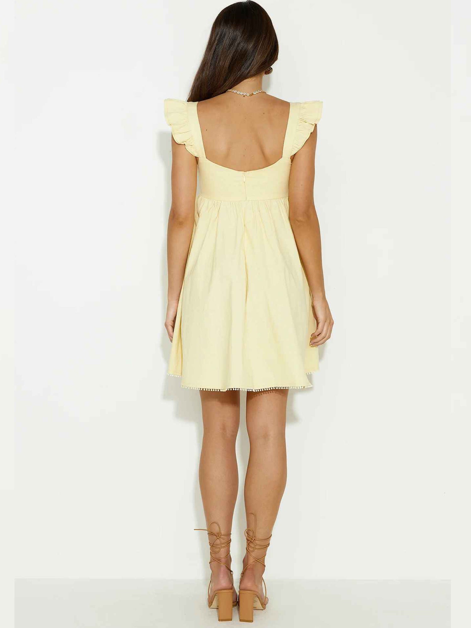 Strapless Ruched Draped High Slit Maxi Dress with Ruffle Overlay
