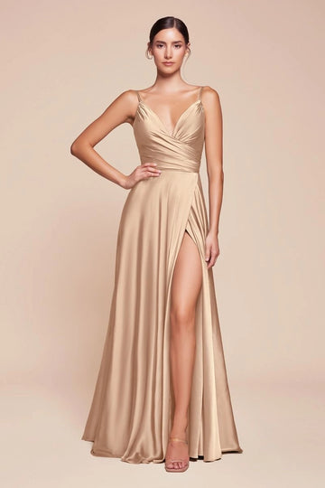 Elegant A-Line V-Neck Spaghetti Straps V-Back Floor-Length Bridesmaid Dress
