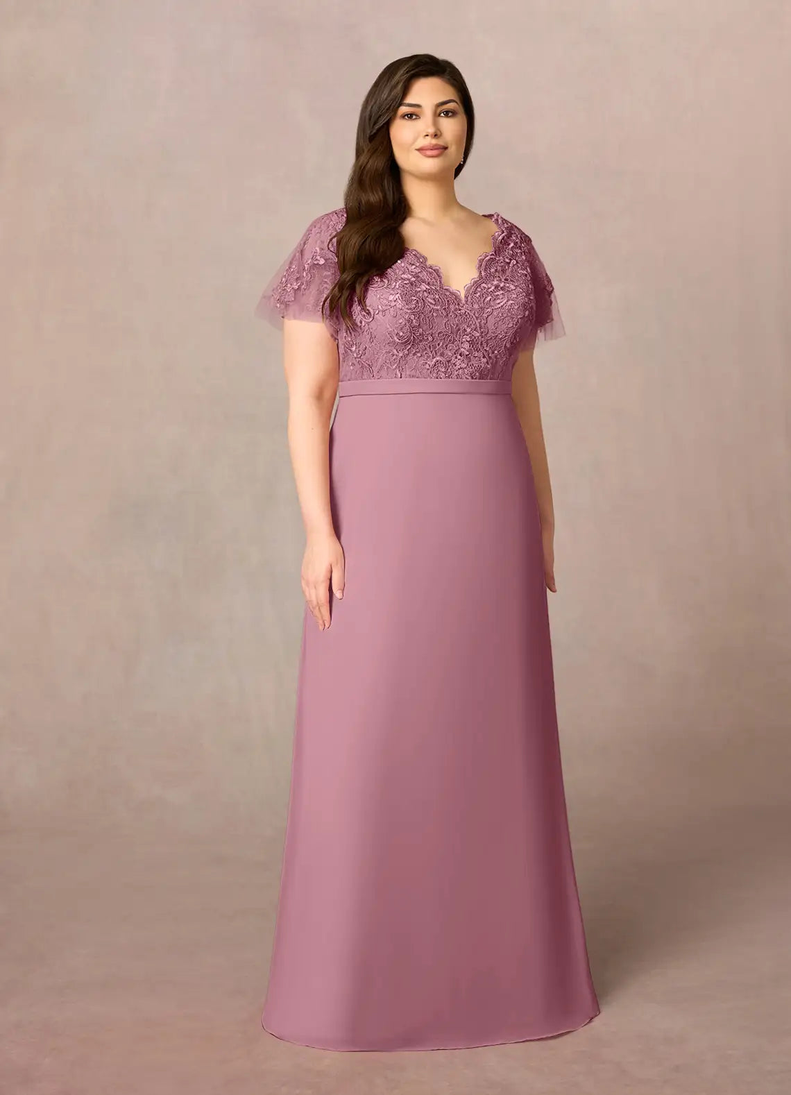 Elegant A-line V-neck Sleeveless Chiffon  Lace Mother of the Bride Dress Evening Gown
