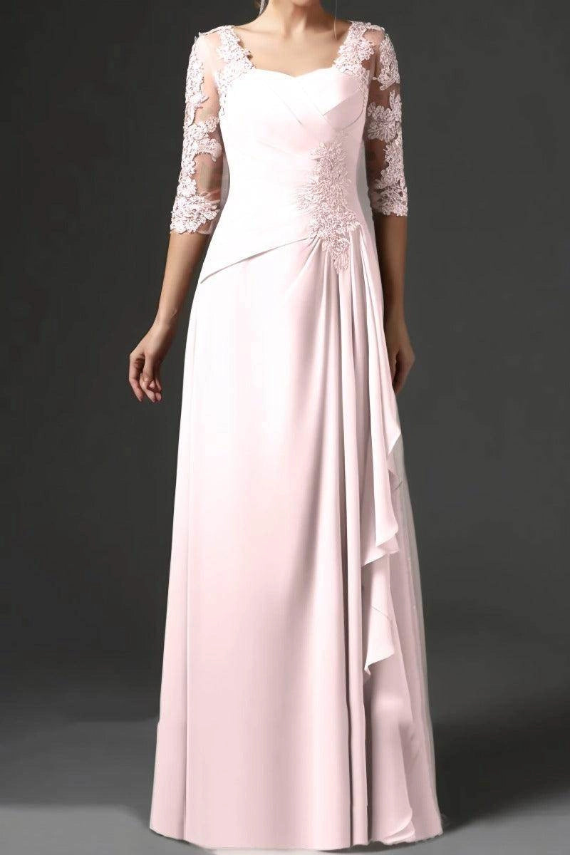 Graceful A-Line Square 3/4 Sleeve Zip Back Floor Length Mother Of The Bride Dress