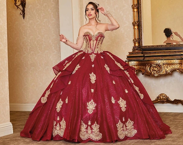 Ball Gown Sweetheart Long Sleeve Corset Bow Train Quinceañera Dress