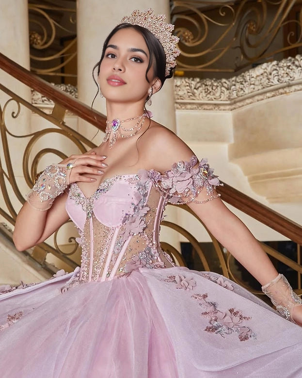 Ball Gown Off Shoulder Corset Back Floral Quinceañera Dress