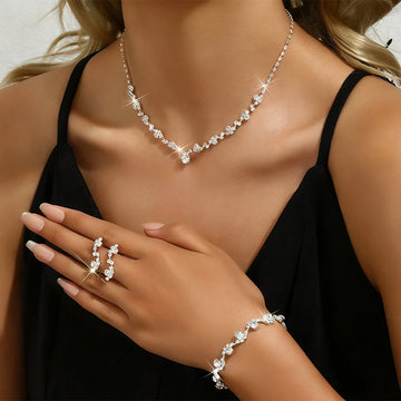Silver-Tone Floral Crystal Bridal Jewelry Set