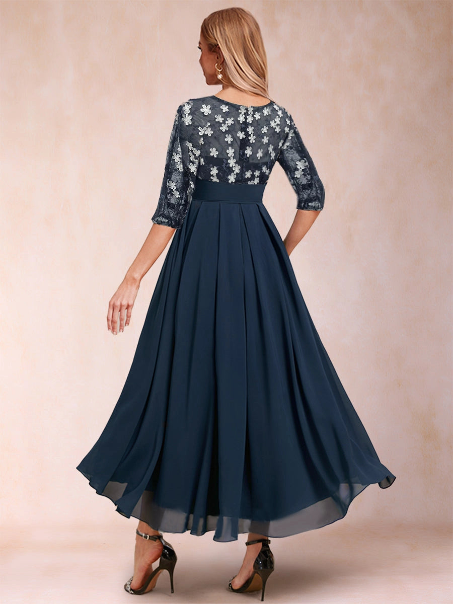 Back view vedress round zip back 3d floral elbow sleeve chiffon high low midi plus size mother gown