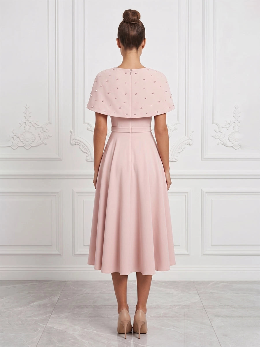 Back view vedress zip back beaded cape a line plus size mother midi gown