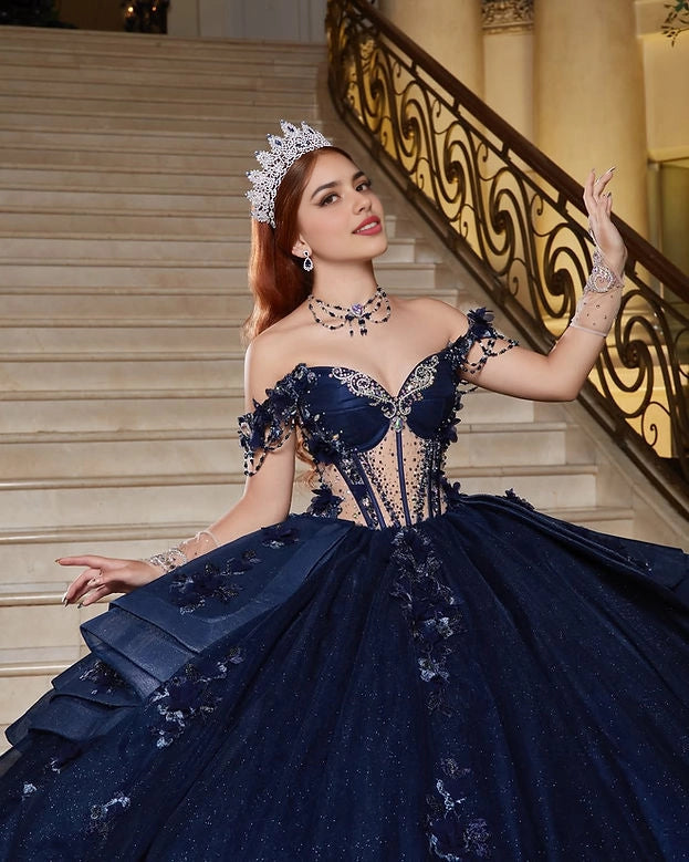 Ball Gown Off Shoulder Corset Back Floral Quinceañera Dress
