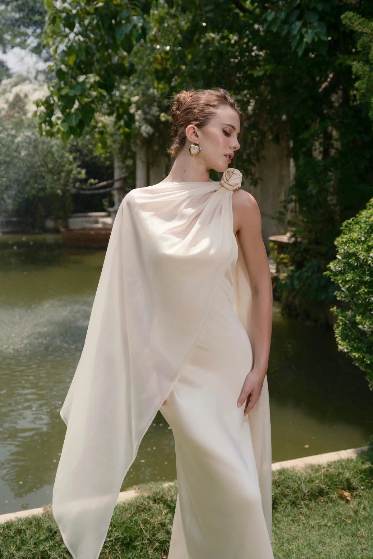 Elegant Sheath One‑Shoulder Sleeveless Cross‑Back Floor‑Length Wedding Dress