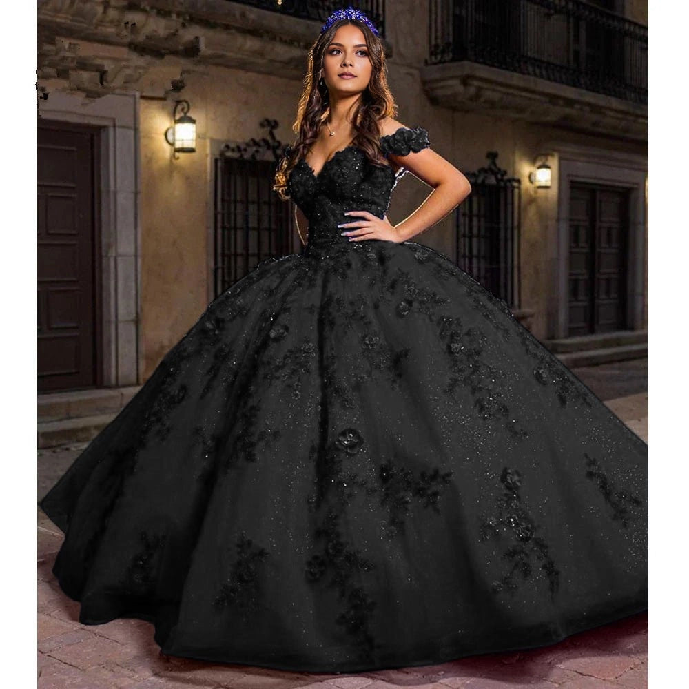 Ballgown Off-shoulder V-neck Short Sleeve Lace-up Back Floor Length Quinceañera Dress