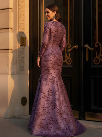 Vedress mulberry jacquard mermaid wedding mother dress plain back view