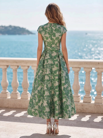 Vedress jacquard wedding guest dress zipper back rear view