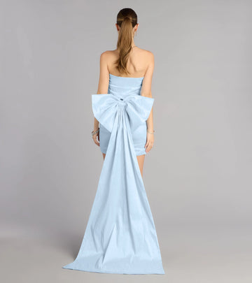 Vedress sky blue big bow back long train formal homecoming gown back detailed shot
