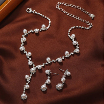 Silver-Tone Pearl Y Necklace and Drop Earrings Set