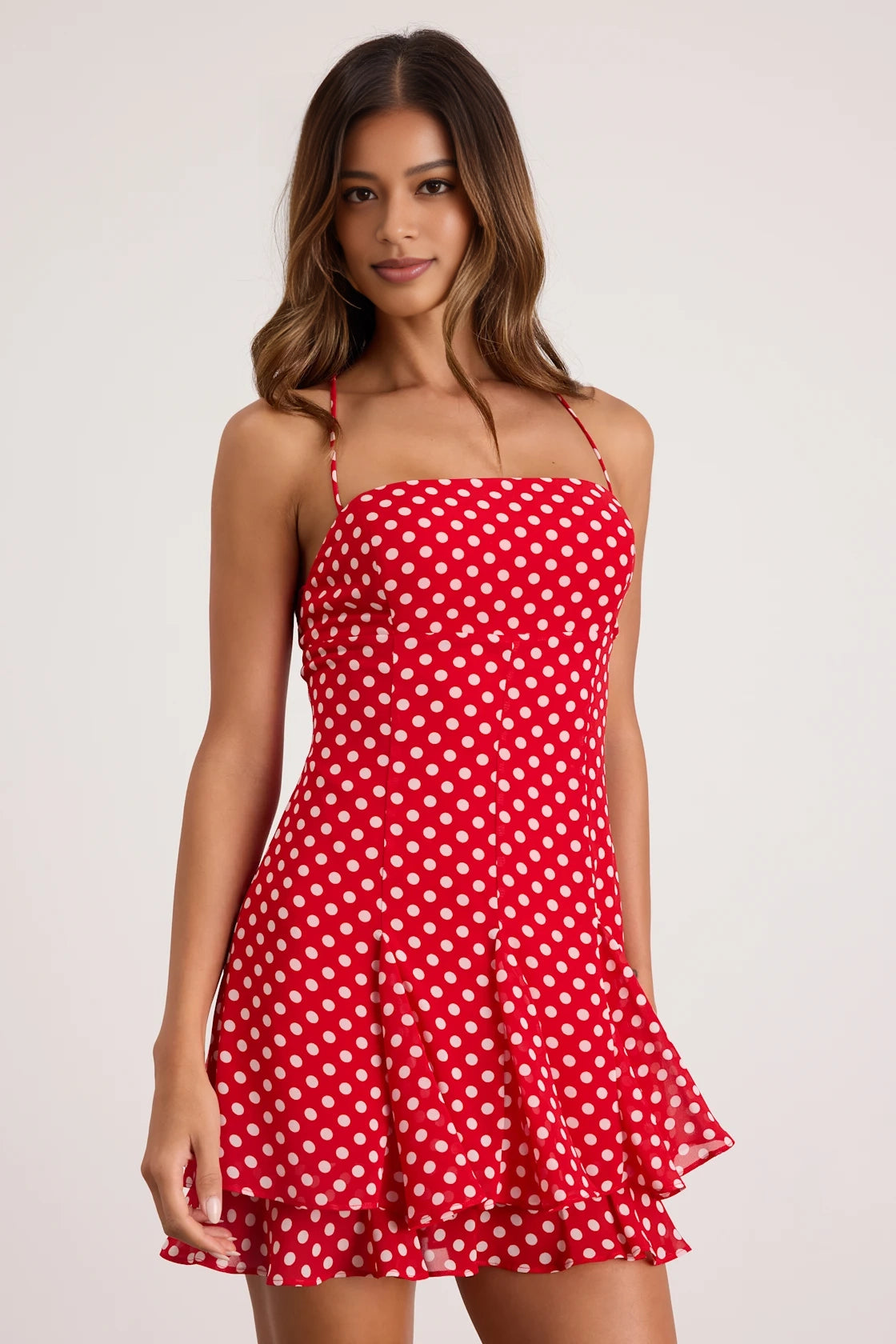 Fit And Flare Square Neck Spaghetti Strap Lace Up Back Mini Homecoming Dress